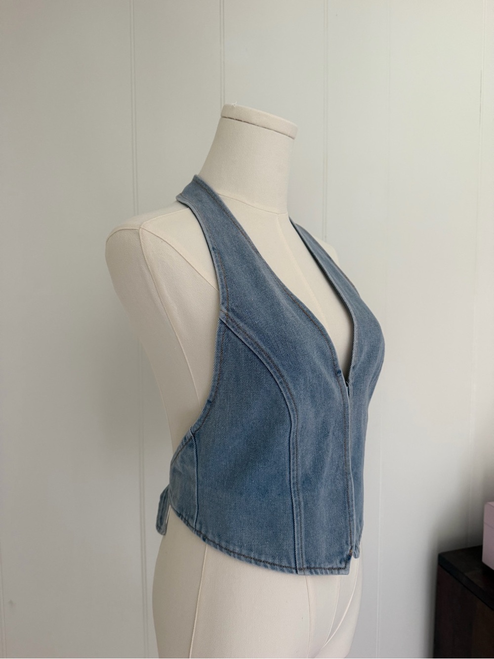 REVOLVE/LIONESS Denim Halter Top with Open Back Like New Condition - Picture 2 of 6